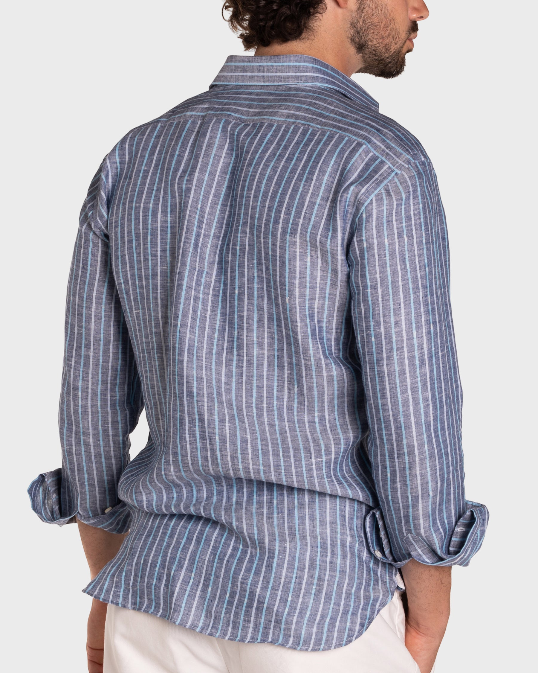 Camicia Di Lino A Righe Blu