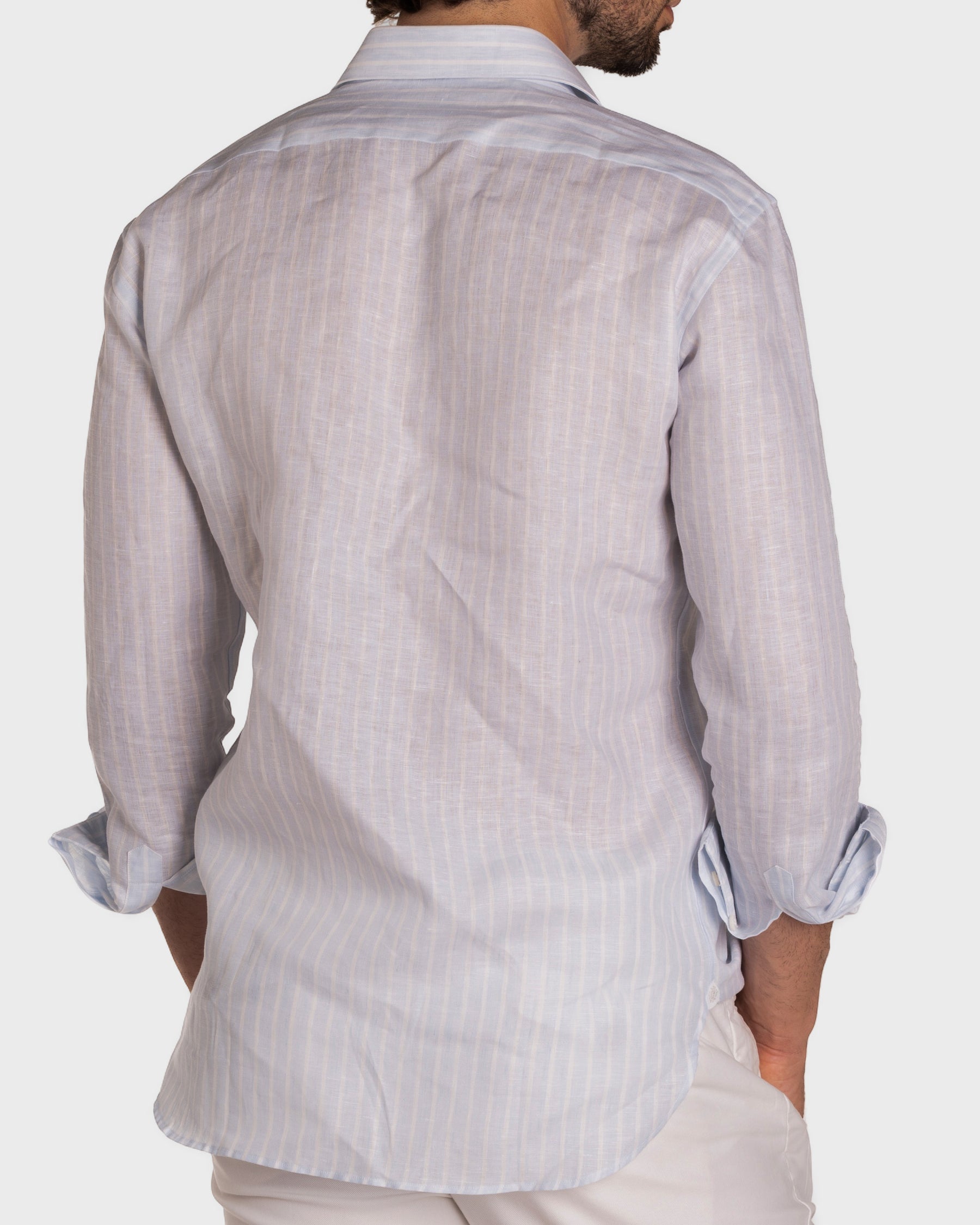Camicia Lino a Righe Azzurro Vivace