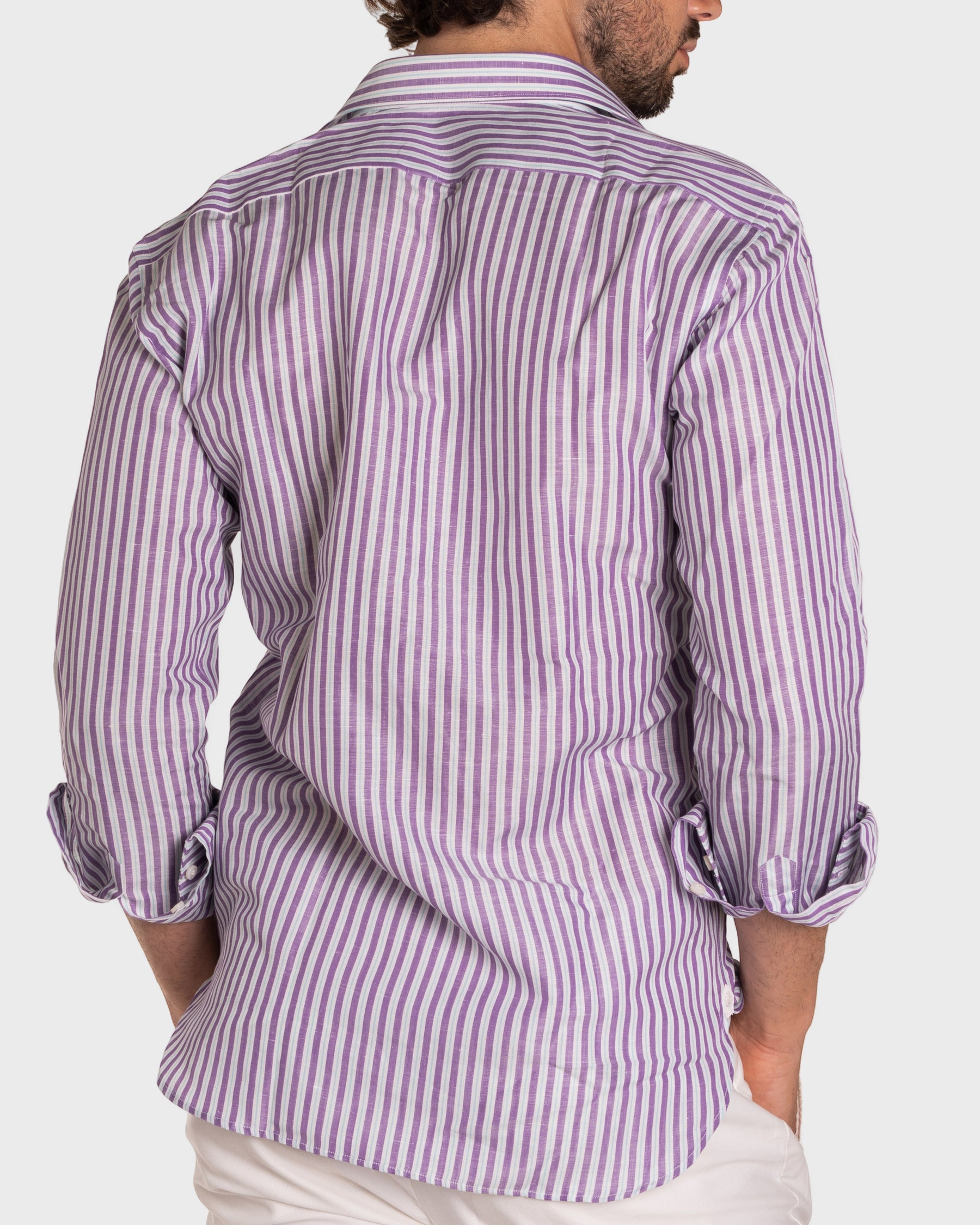 Camicia Di Lino A Righe Bianca Viola