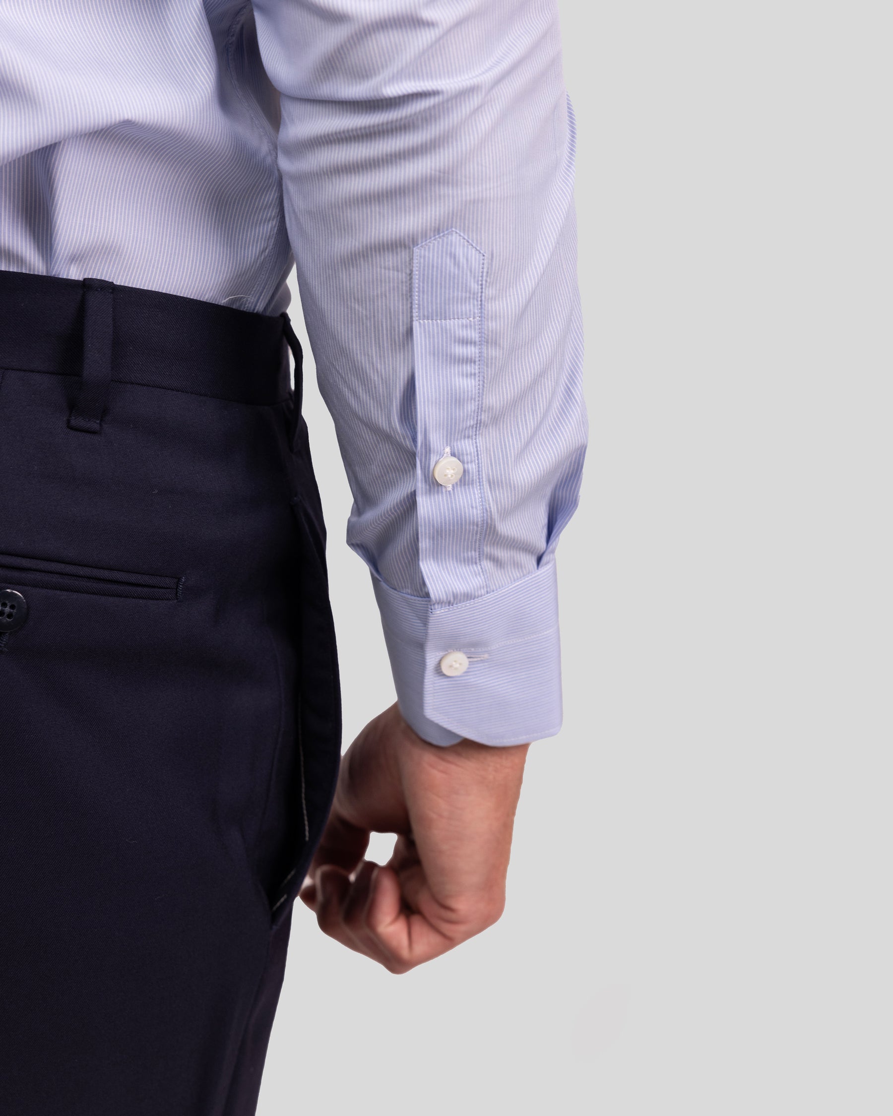 Camicia A Righe Celeste Popeline