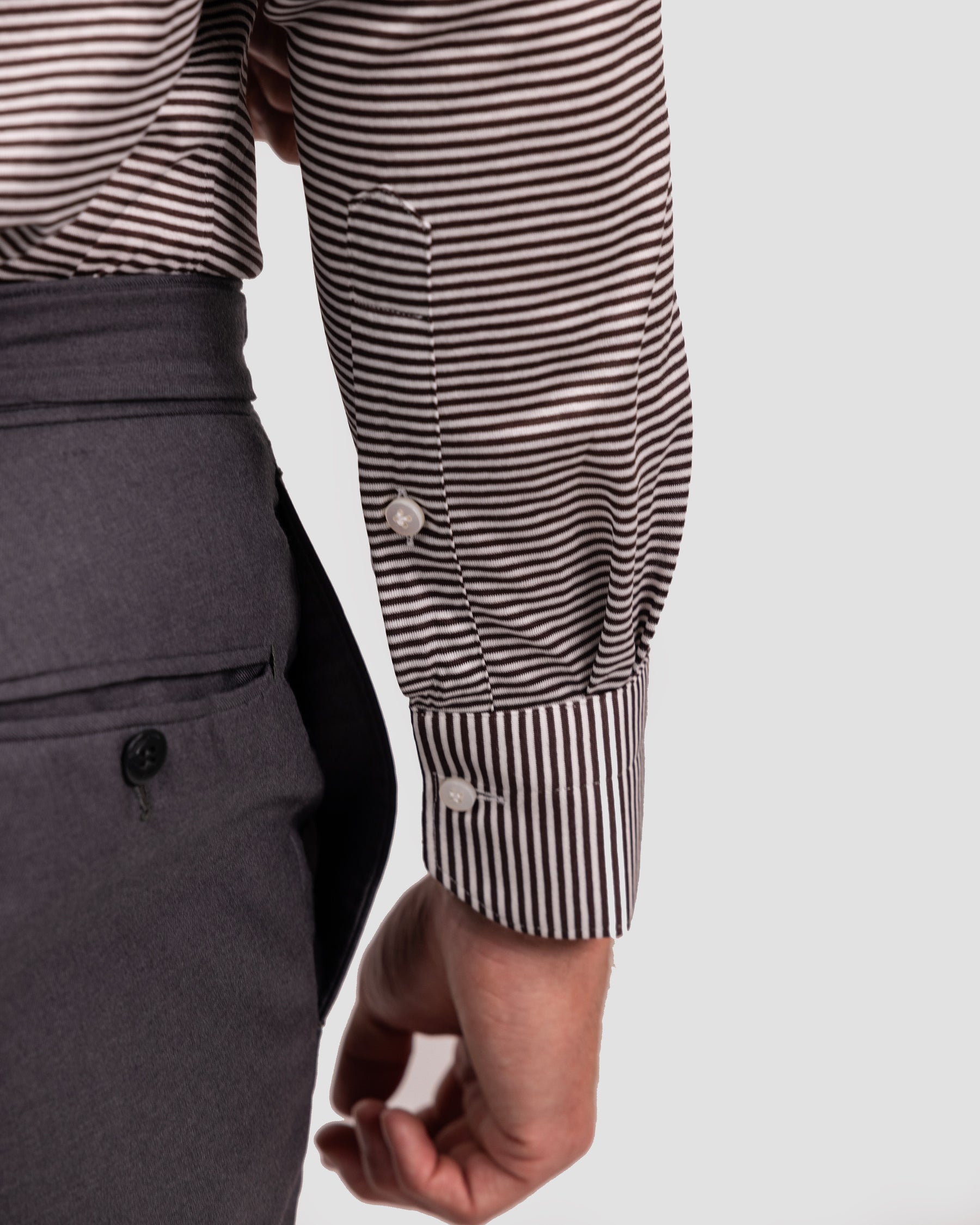 Camicia Righe Marrone Bianco Jersey