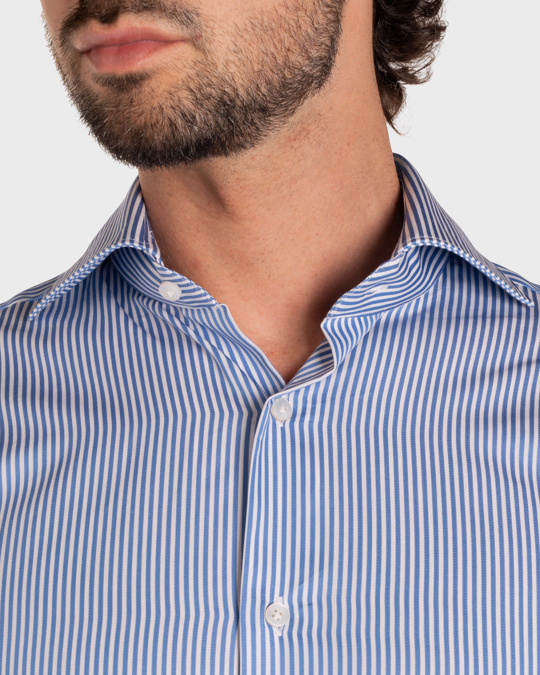 Camicia A Righe Azzurro Satin