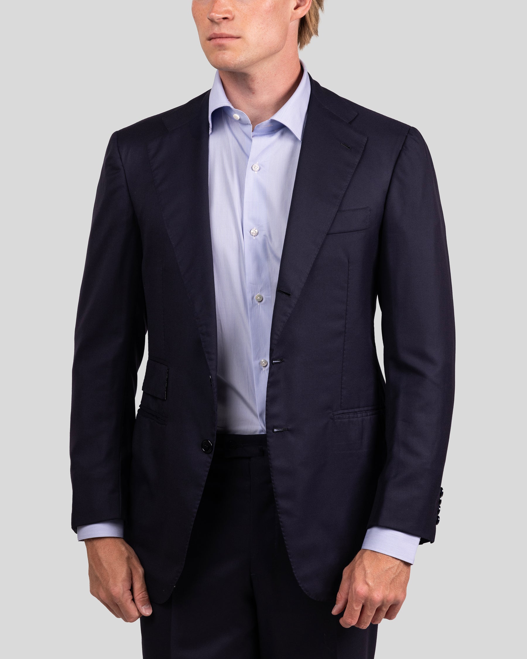 Camicia A Righe Celeste Popeline