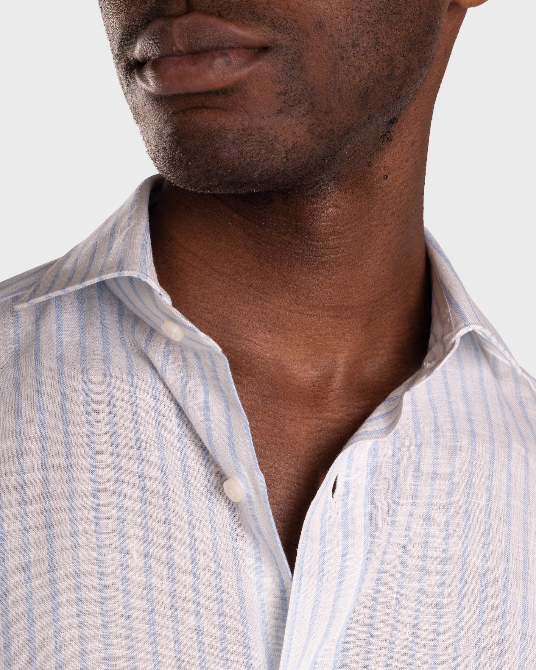 Camicia Di Lino A Righe Bianca Azzurro