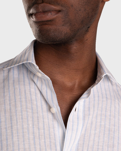 White and Blue Striped Linen Shirt