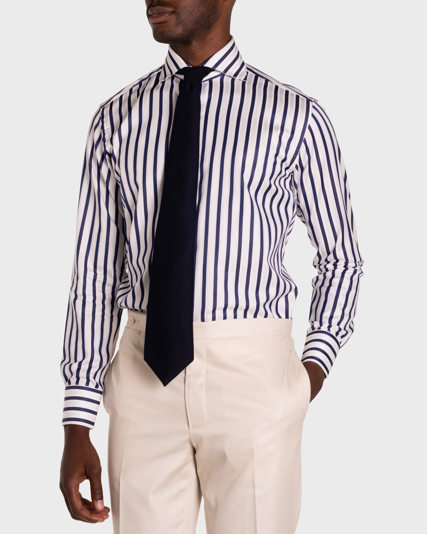 Camicia Righe  Navy Popeline