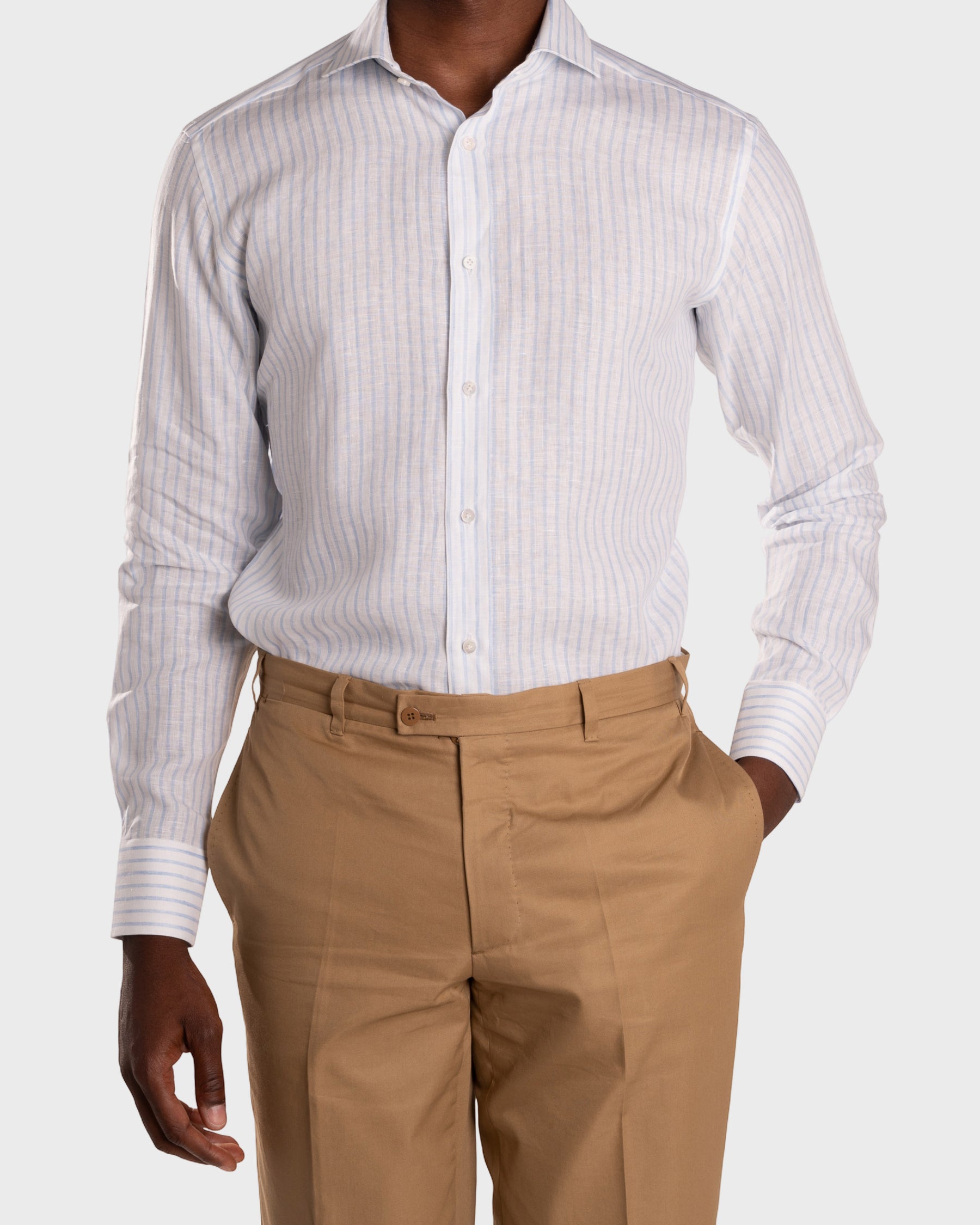 Camicia Di Lino A Righe Bianca Azzurro