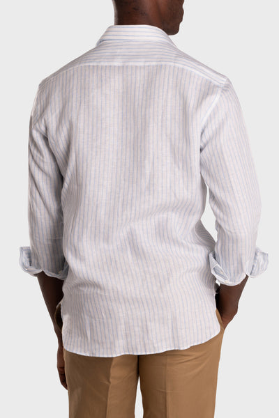Camicia Di Lino A Righe Bianca Azzurro