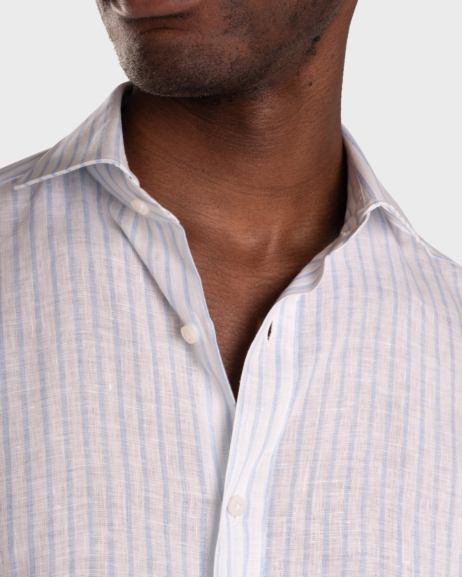 Camicia Di Lino A Righe Bianca Azzurro