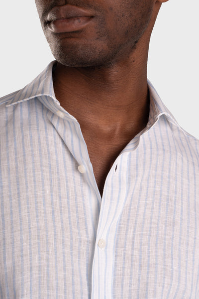 Camicia Di Lino A Righe Bianca Azzurro