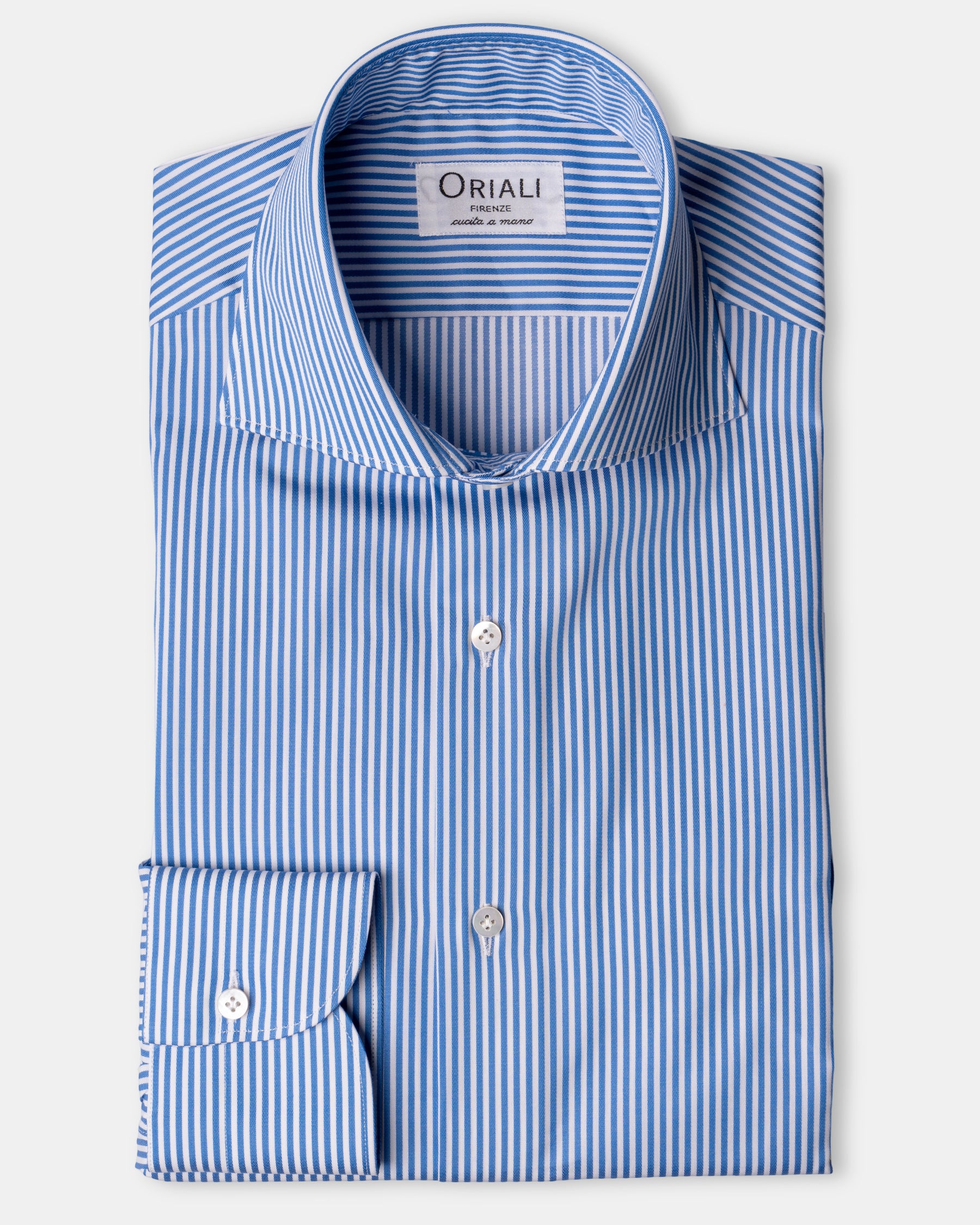 Camicia A Righe Azzurro Satin