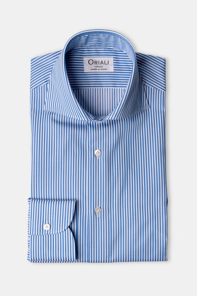 Camicia A Righe Azzurro Satin