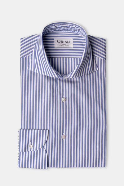 Chemise rayée en popeline bleue Signature
