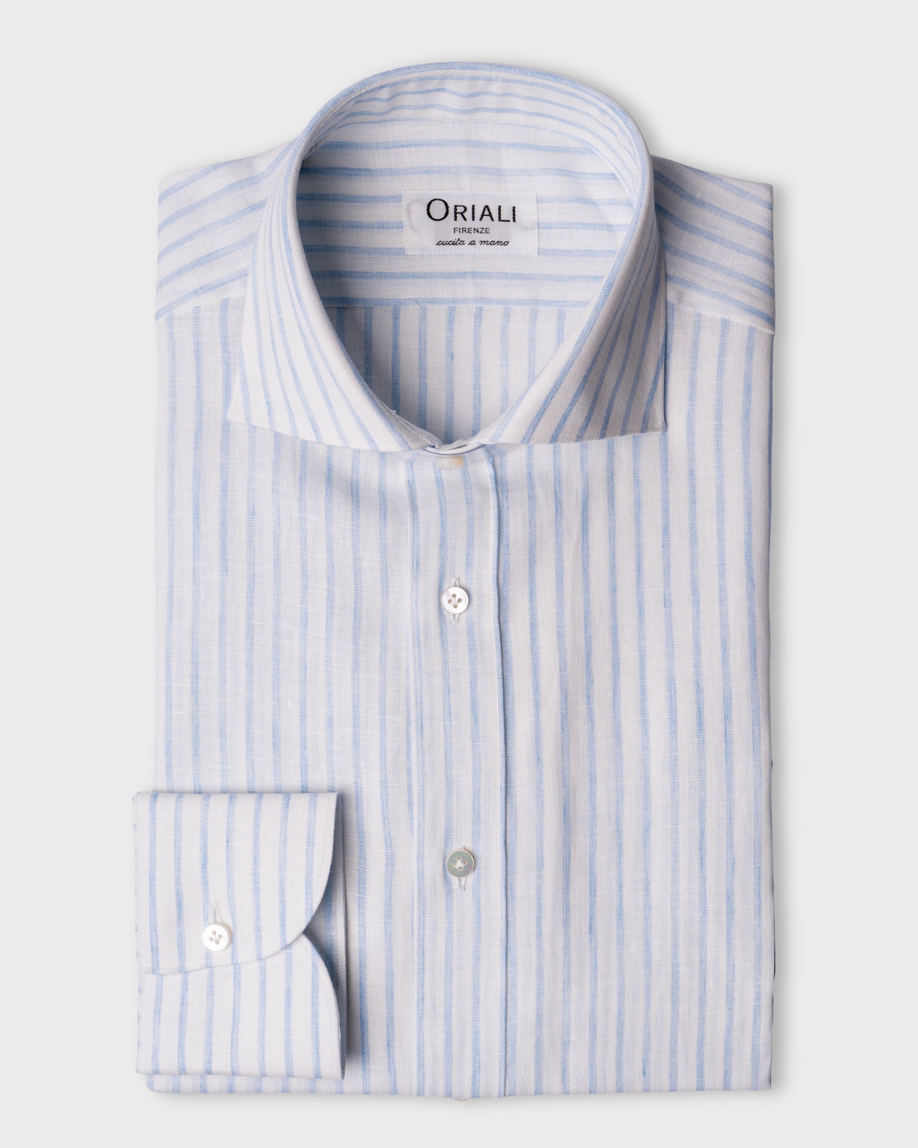 Camicia Di Lino A Righe Bianca Azzurro