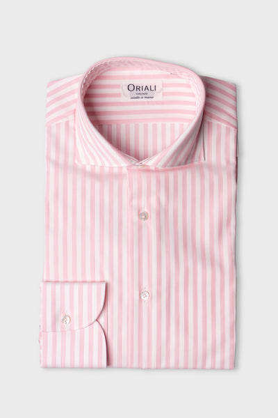 Camicia A Righe Rosa Popeline
