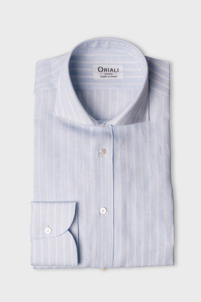 Camicia Lino a Righe Azzurro Vivace