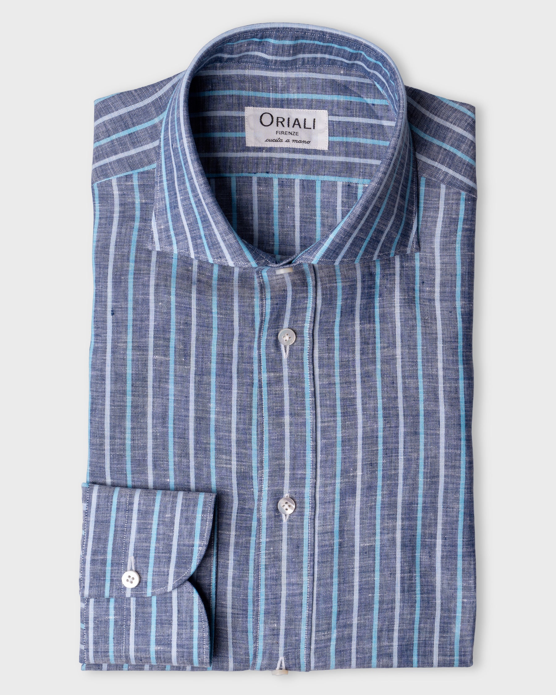 Camicia Di Lino A Righe Blu