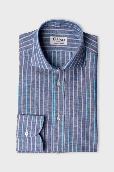 Camicia Di Lino A Righe Blu