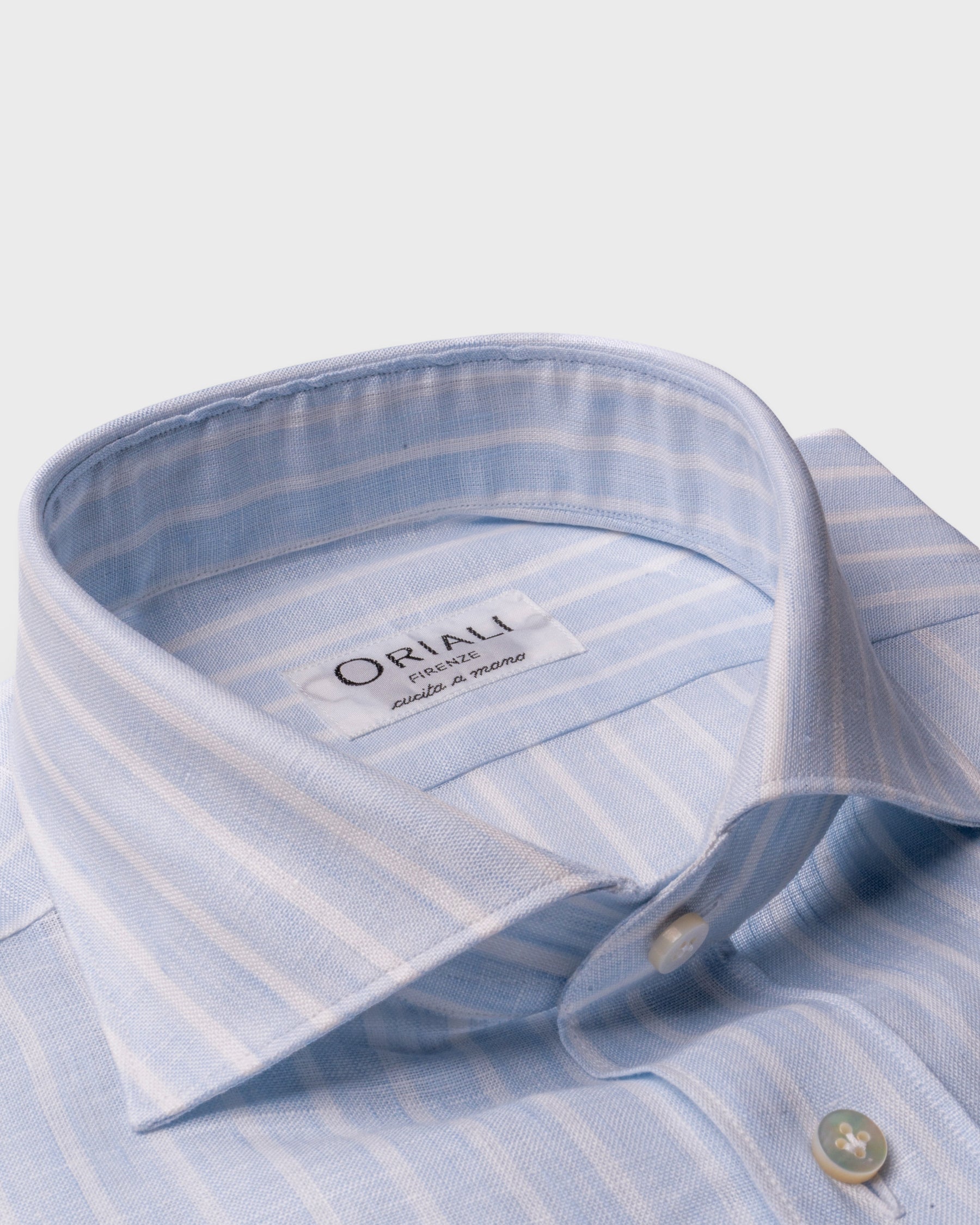 Camicia Lino a Righe Azzurro Vivace