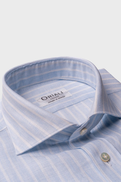 Camicia Lino a Righe Azzurro Vivace