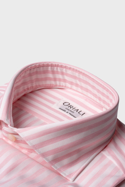 Camicia A Righe Rosa Popeline