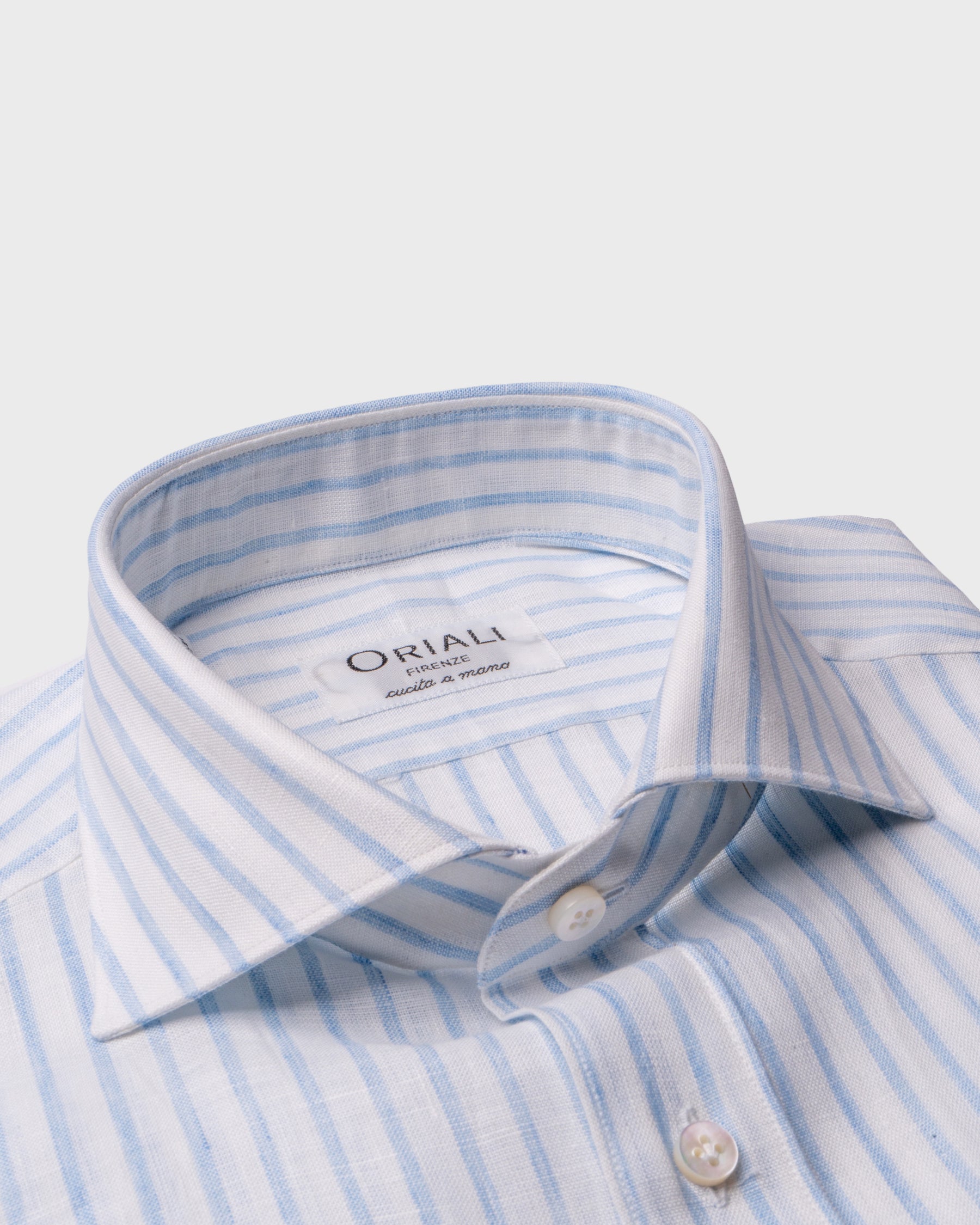 Camicia Di Lino A Righe Bianca Azzurro