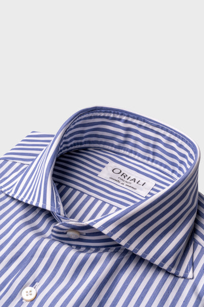 Chemise rayée en popeline bleue Signature