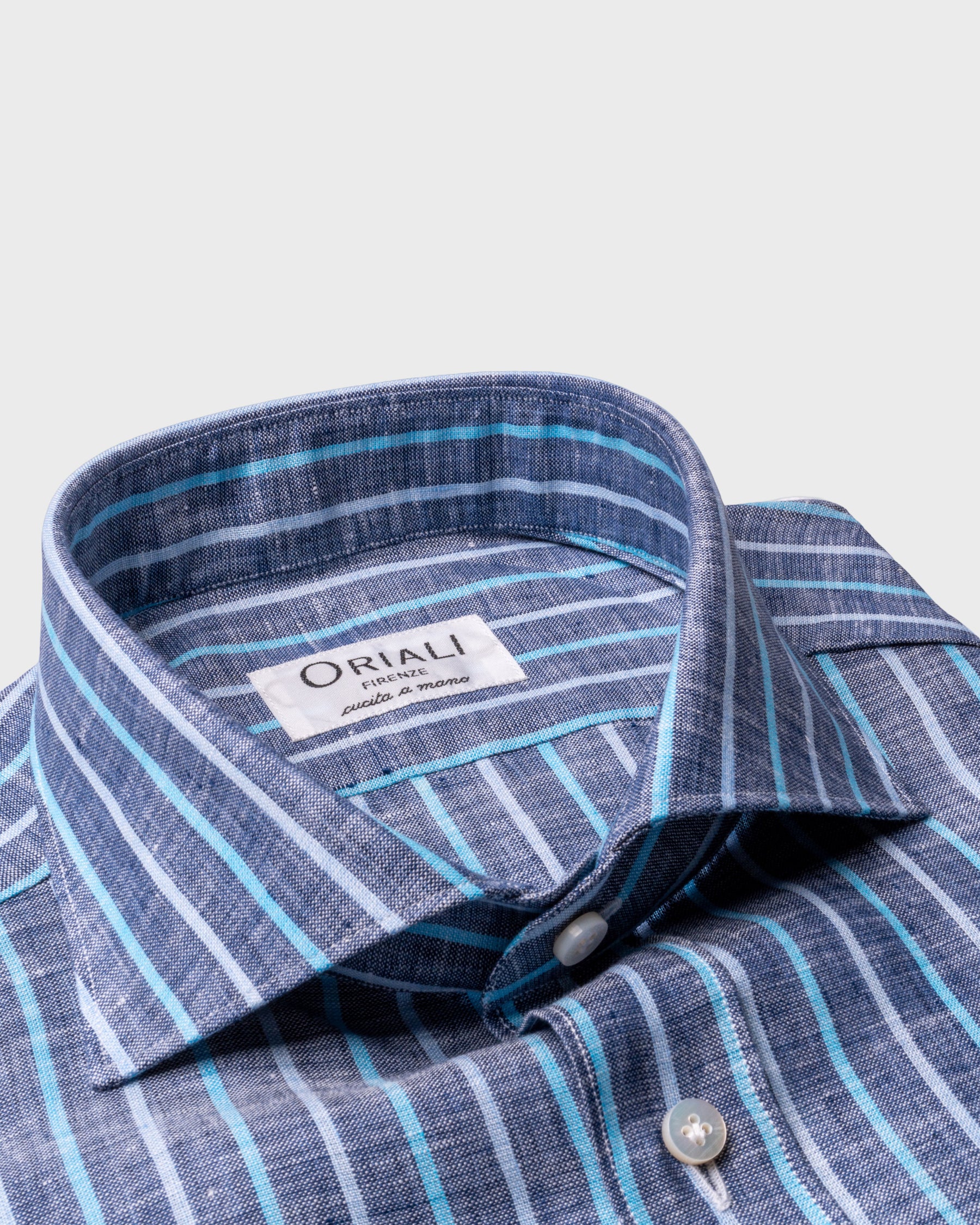 Camicia Di Lino A Righe Blu