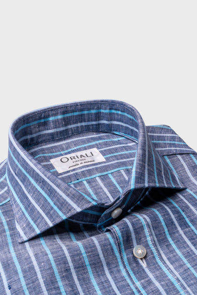 Camicia Di Lino A Righe Blu