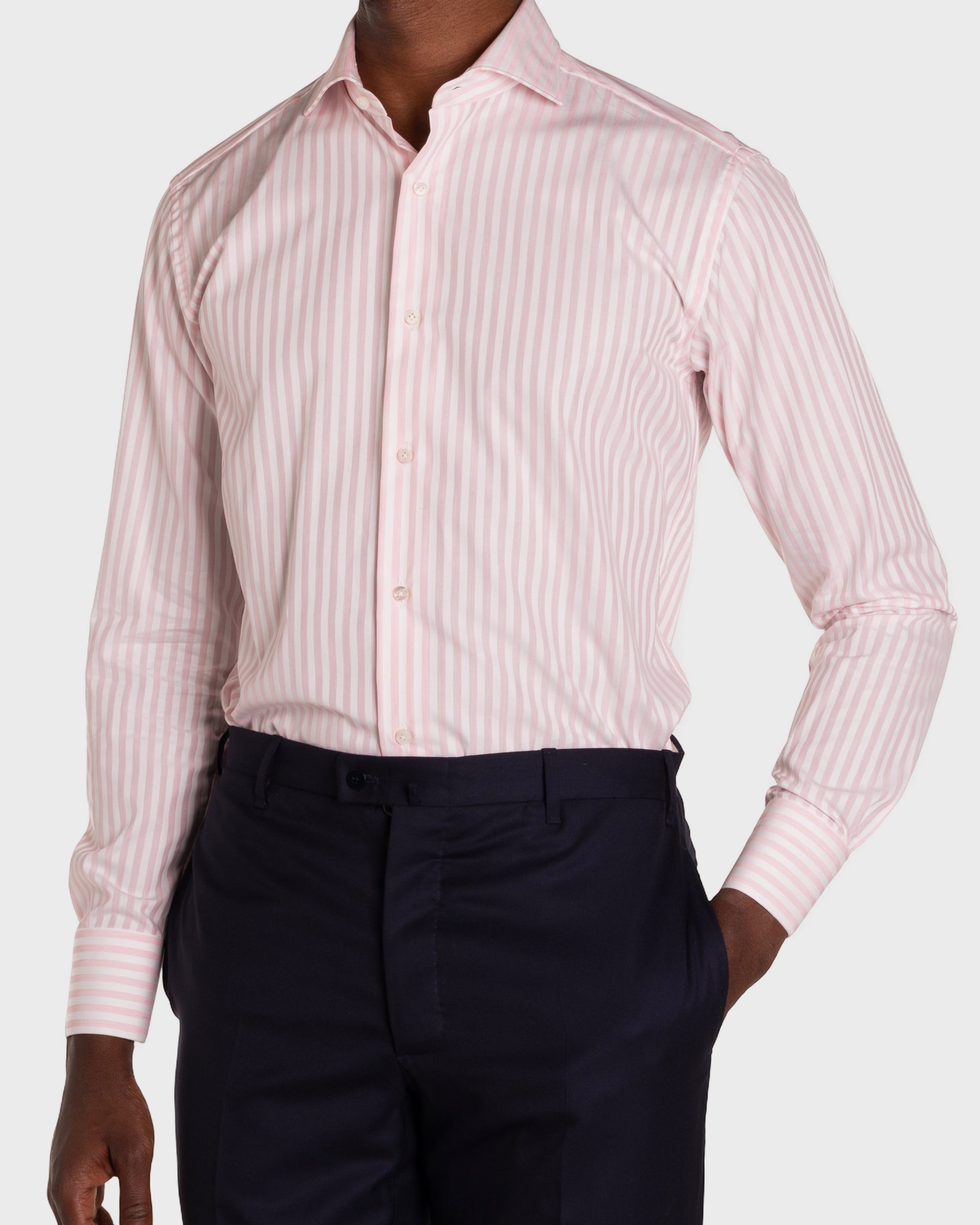 Camicia A Righe Rosa Popeline
