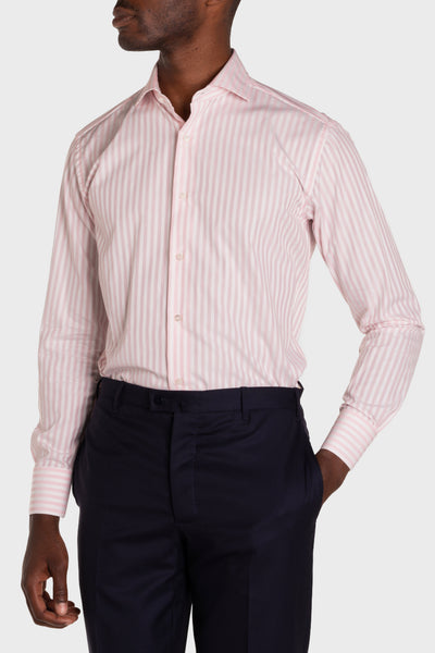 Camicia A Righe Rosa Popeline