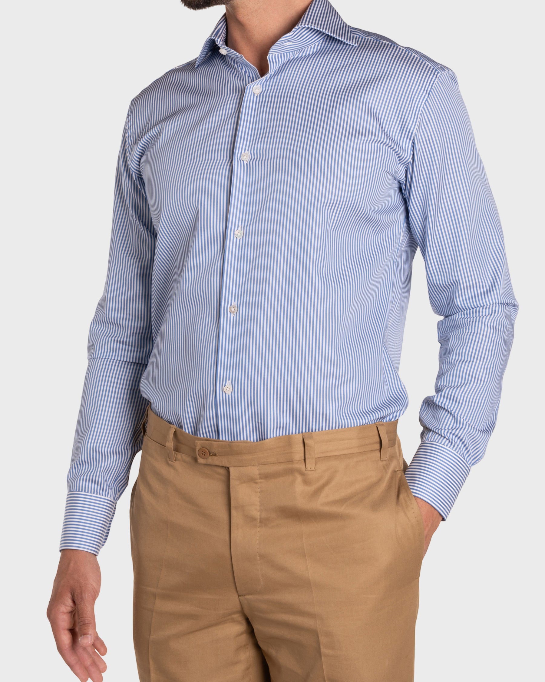 Camicia A Righe Azzurro Satin