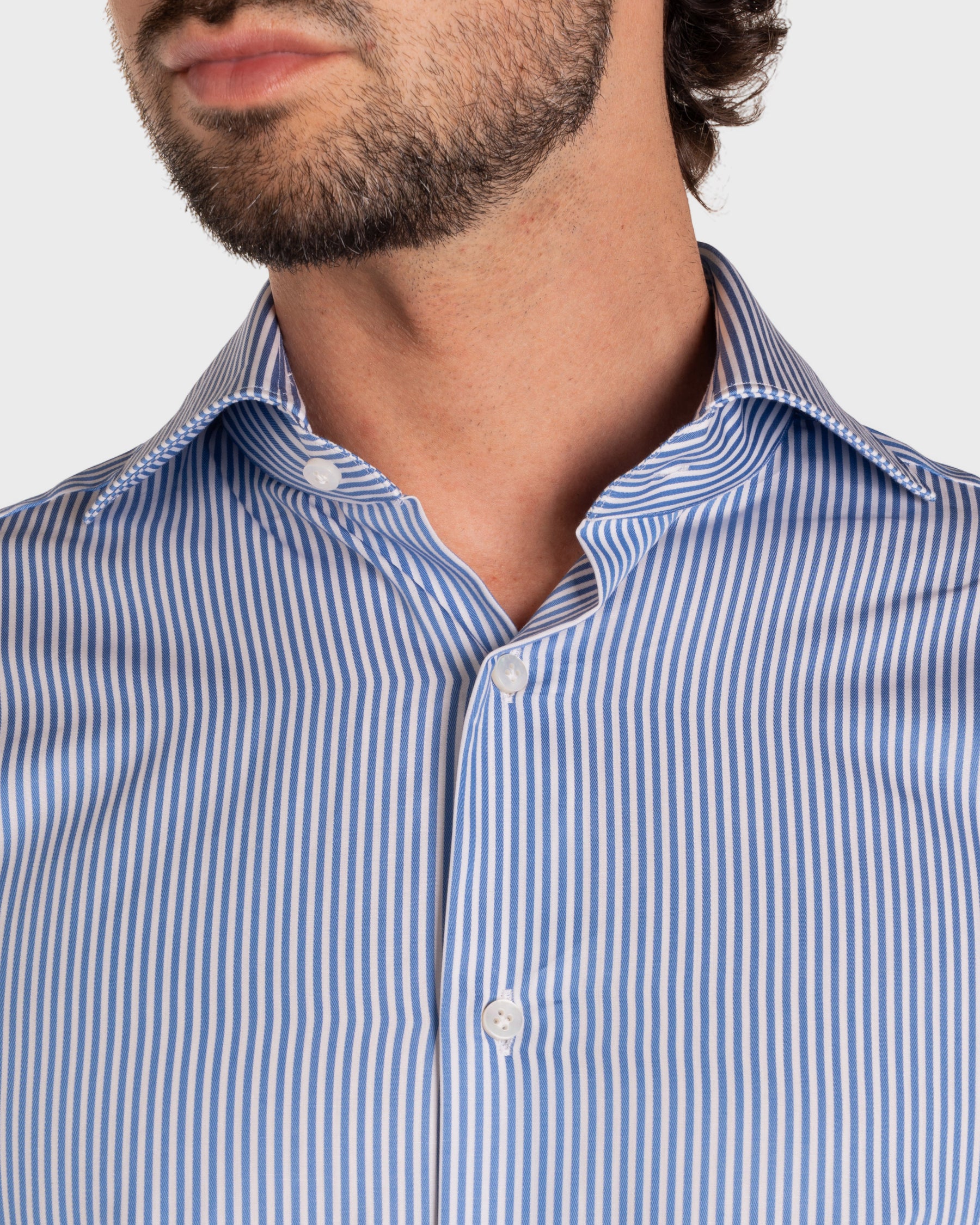 Camicia A Righe Azzurro Satin