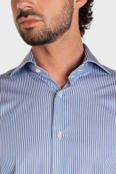 Camicia A Righe Azzurro Satin