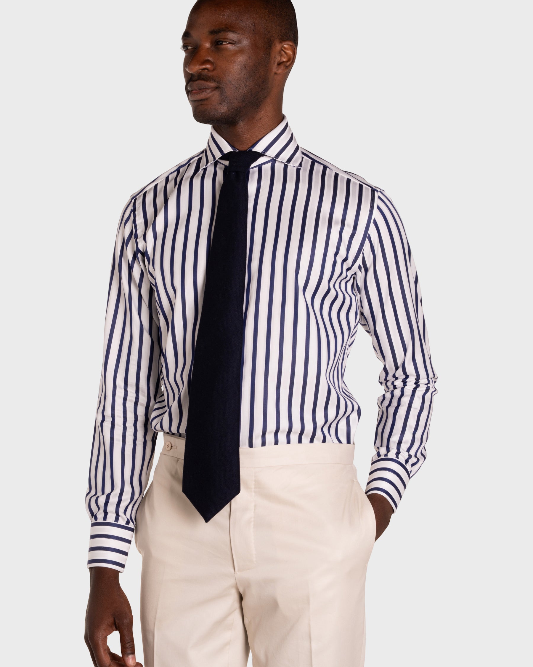 Camicia Righe  Navy Popeline