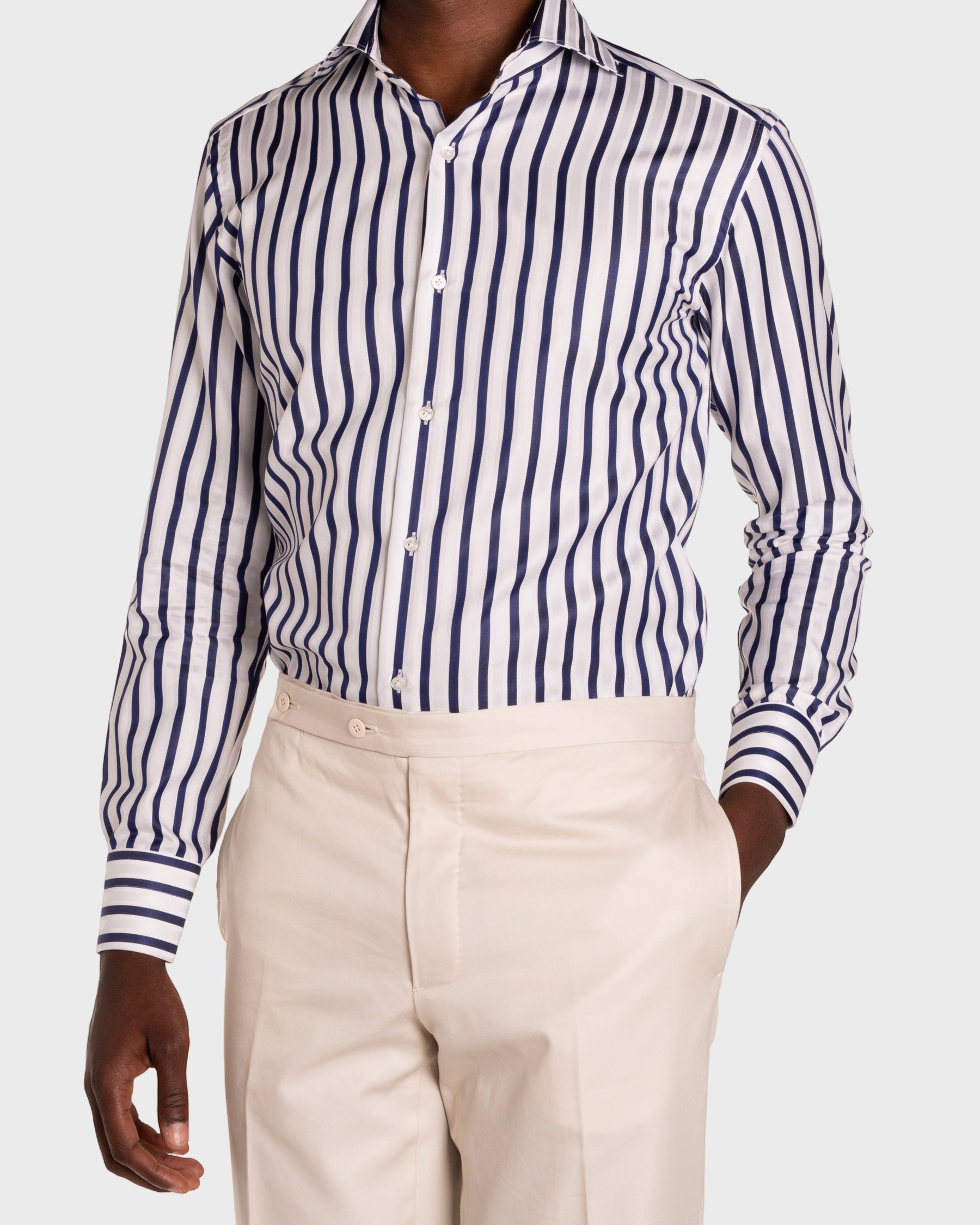 Camicia Righe  Navy Popeline