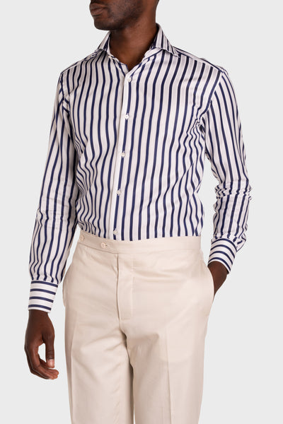 Camicia Righe  Navy Popeline