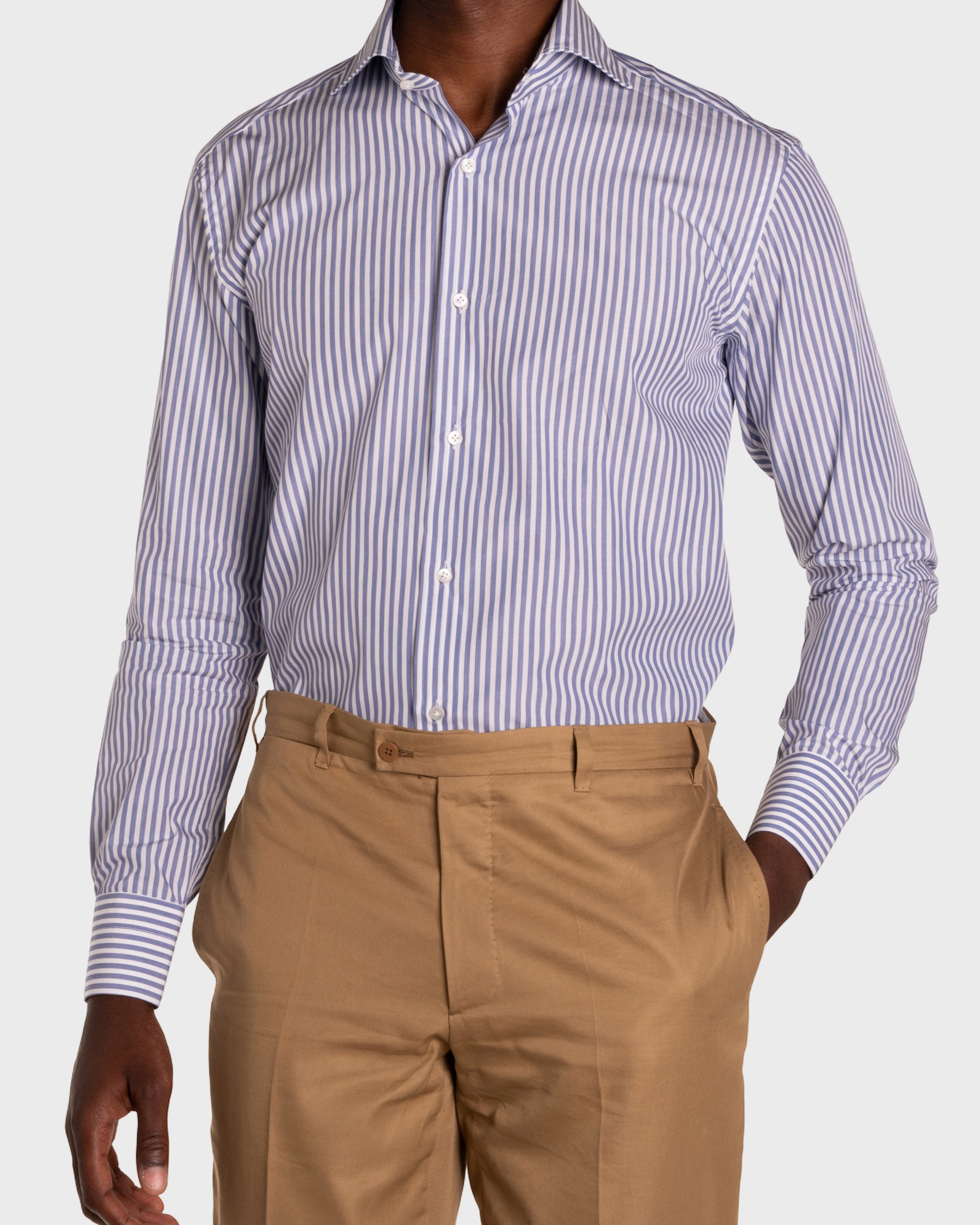 Camicia A Righe Blue Signature Popeline