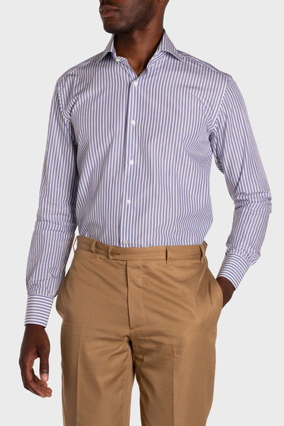 Chemise rayée en popeline bleue Signature
