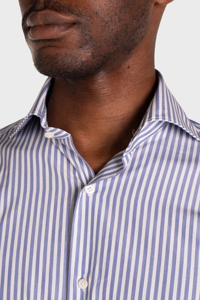 Chemise rayée en popeline bleue Signature