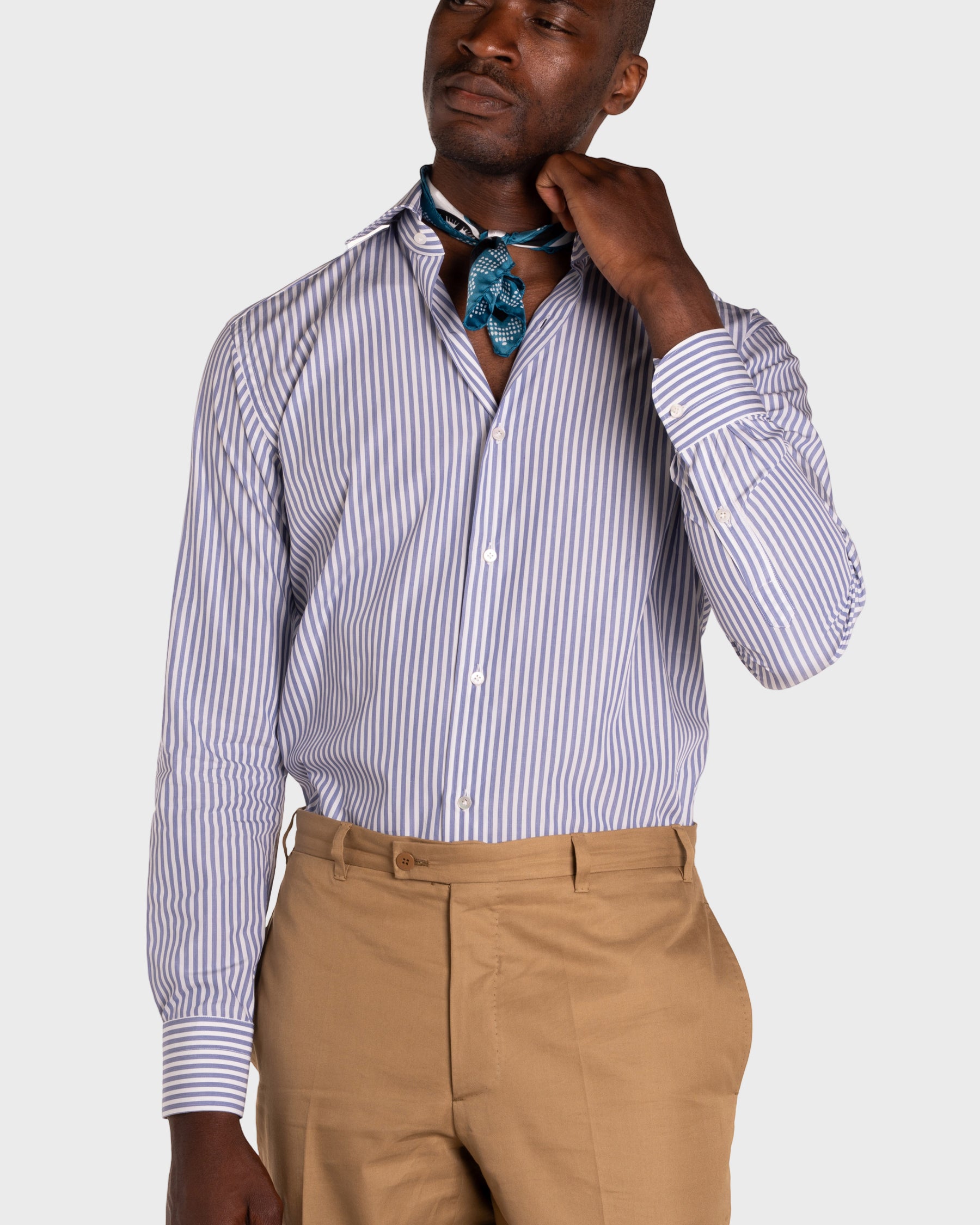Camicia A Righe Blue Signature Popeline
