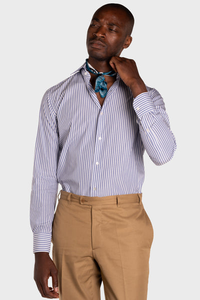 Chemise rayée en popeline bleue Signature