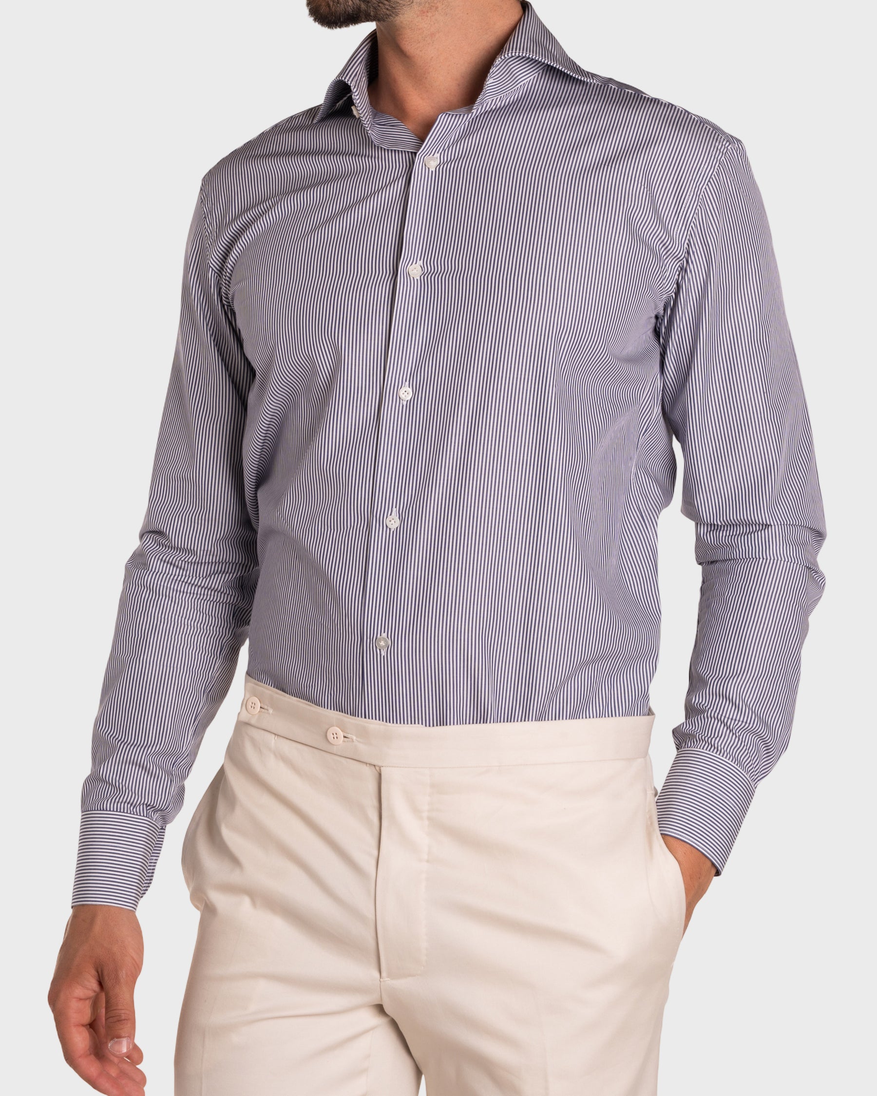 Camicia A Righe Sottili Popeline