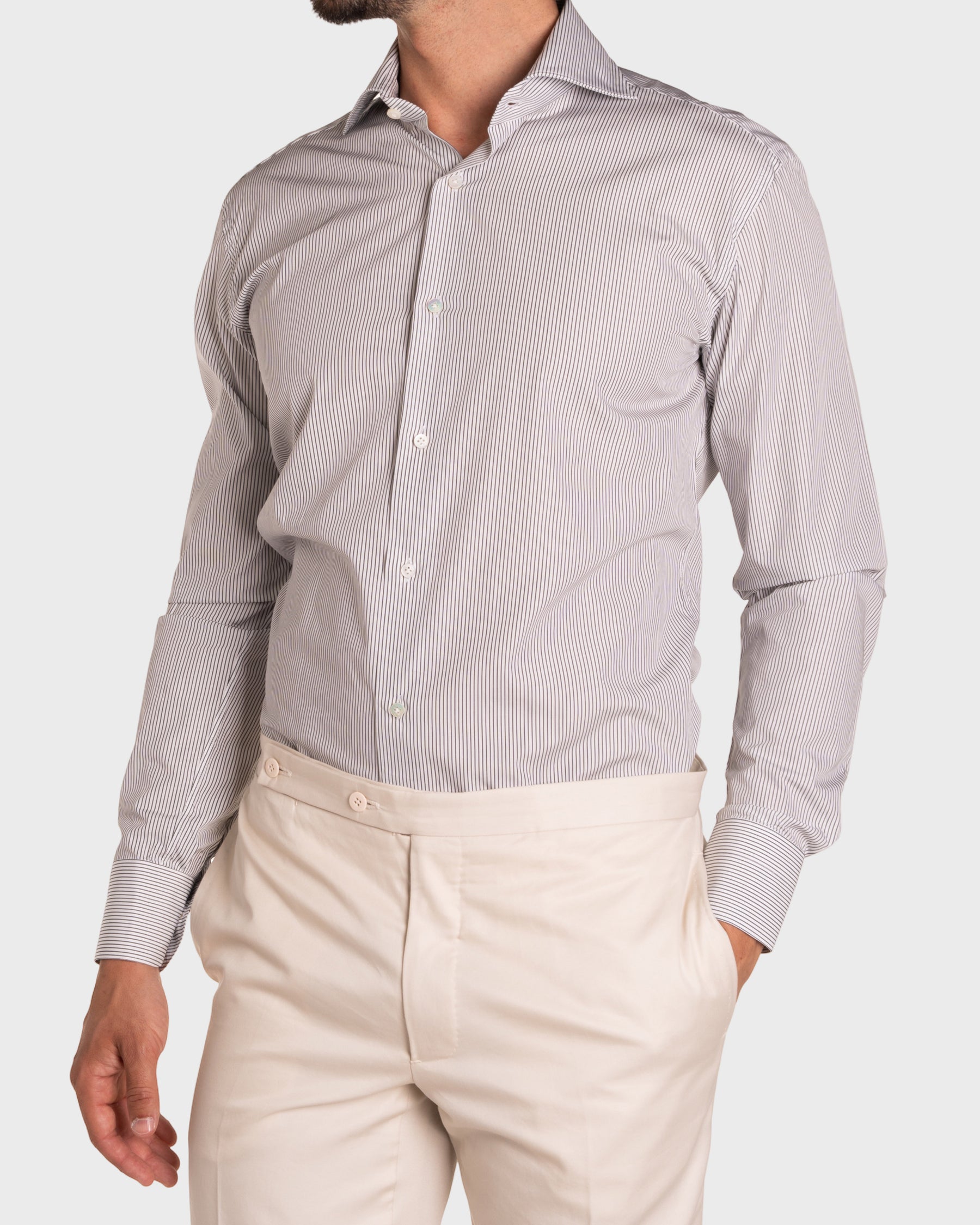 Camicia A Righe Sottili Classica Popeline