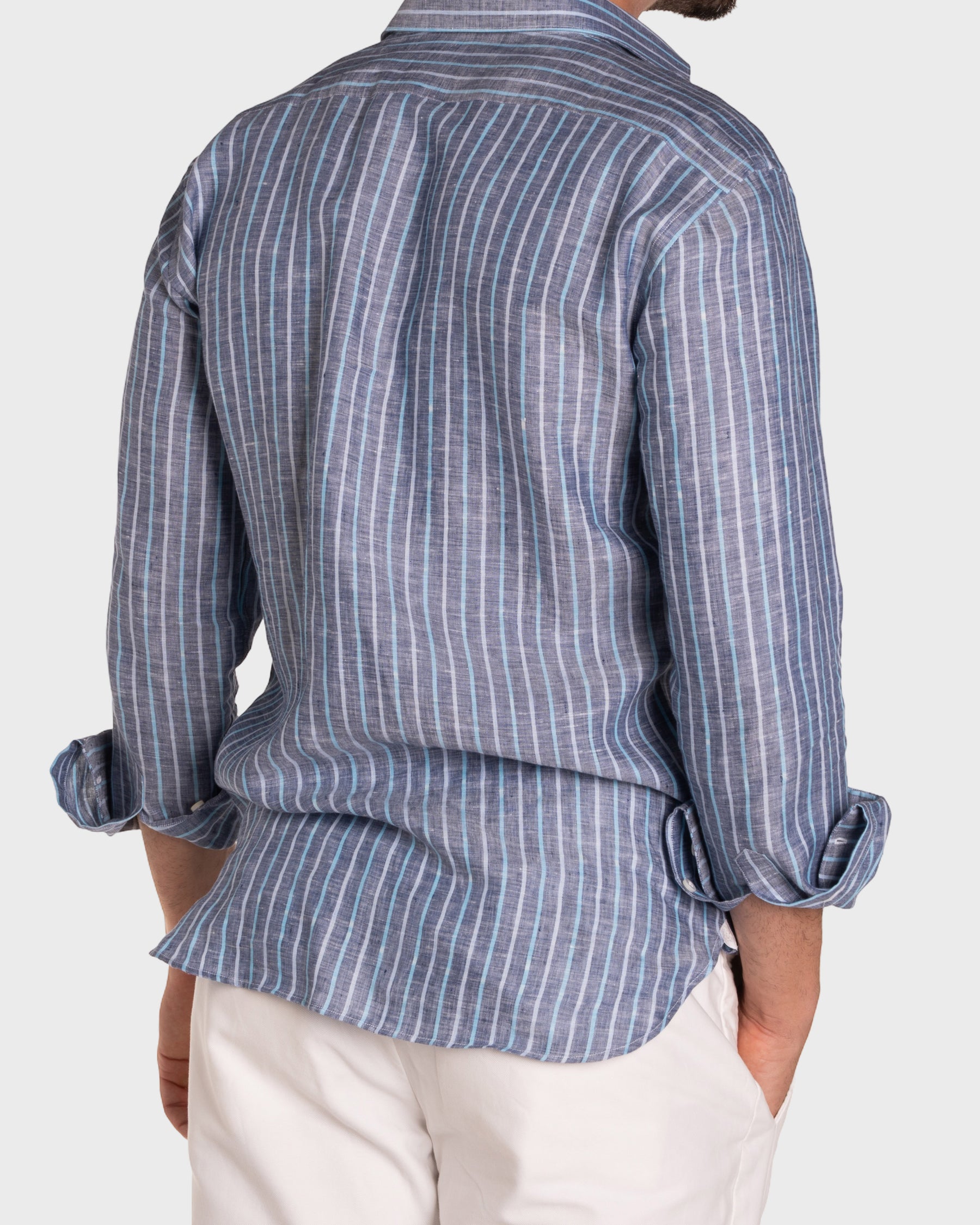 Camicia Di Lino A Righe Blu