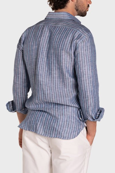 Camicia Di Lino A Righe Blu