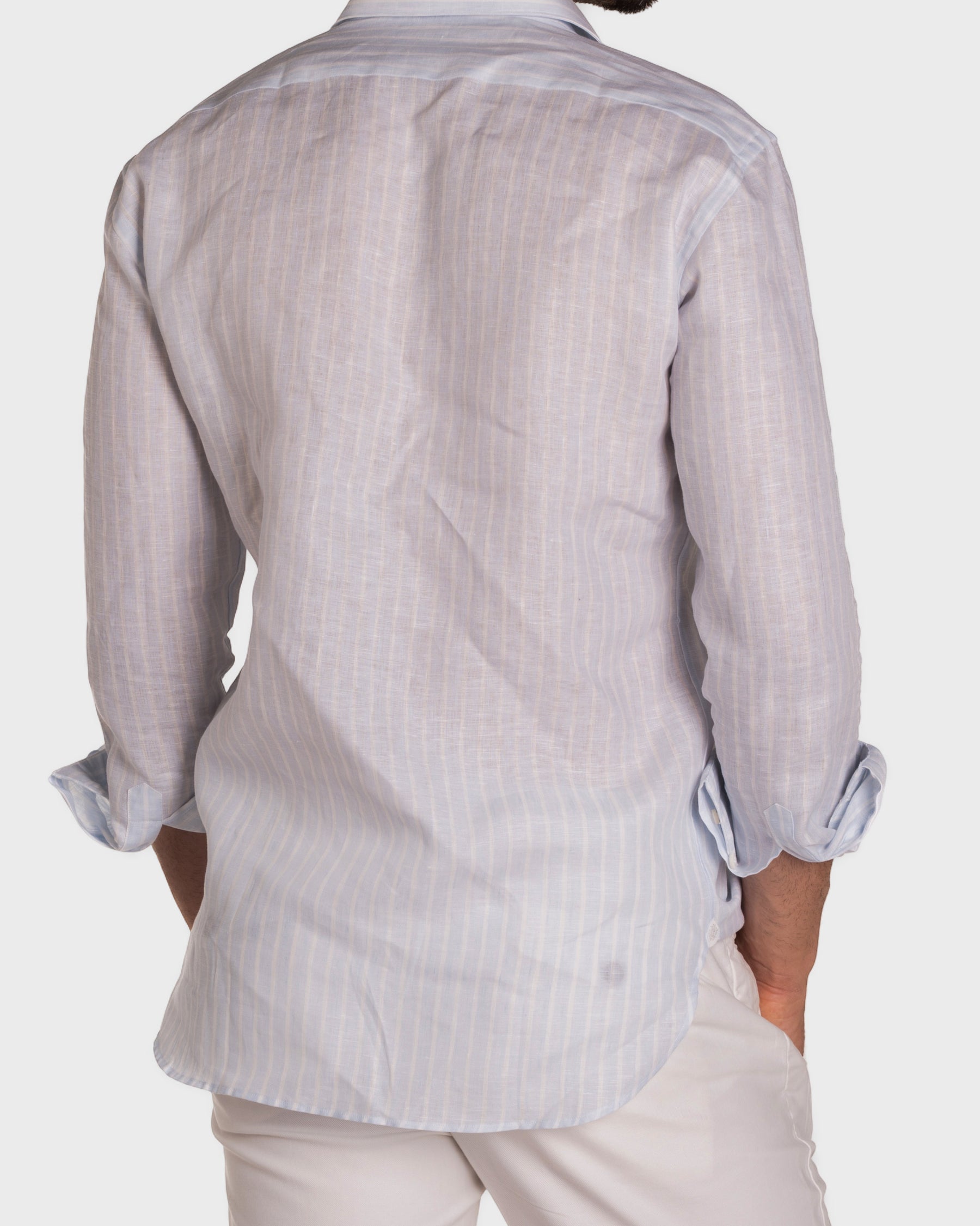 Camicia Lino a Righe Azzurro Vivace