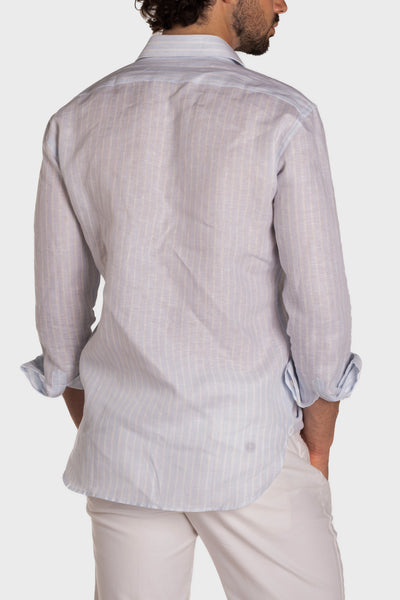 Camicia Lino a Righe Azzurro Vivace