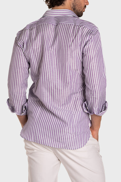Camicia Di Lino A Righe Bianca Viola