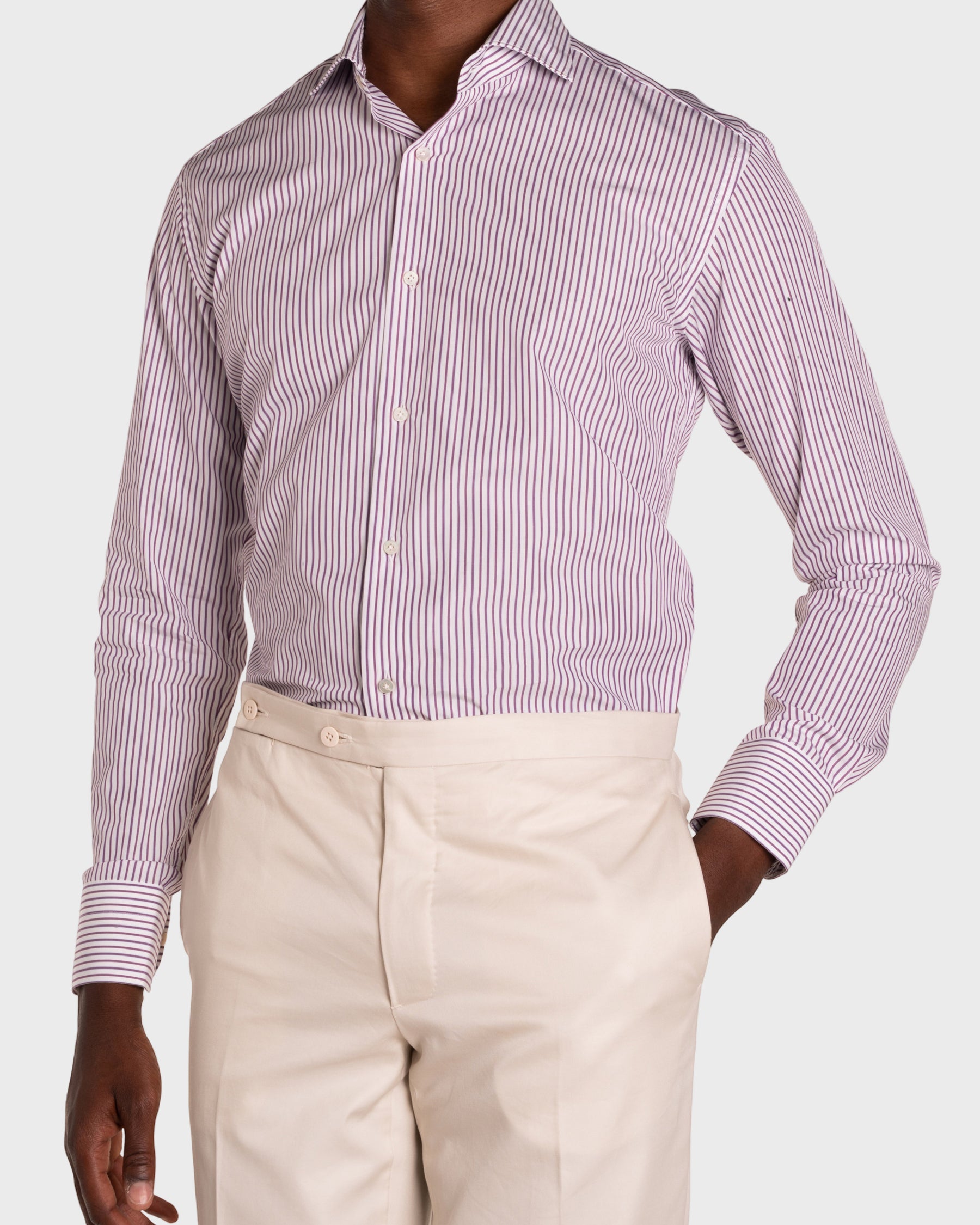 Camicia A Righe Viola Popeline